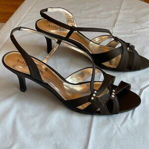 Black Satin Sandals with Rhinestones 9.5 M
